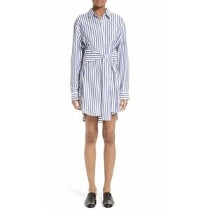 T By Alexander Wang  Striped Button Down Tie Front Long Sleeve Shirt Dress Sz 8